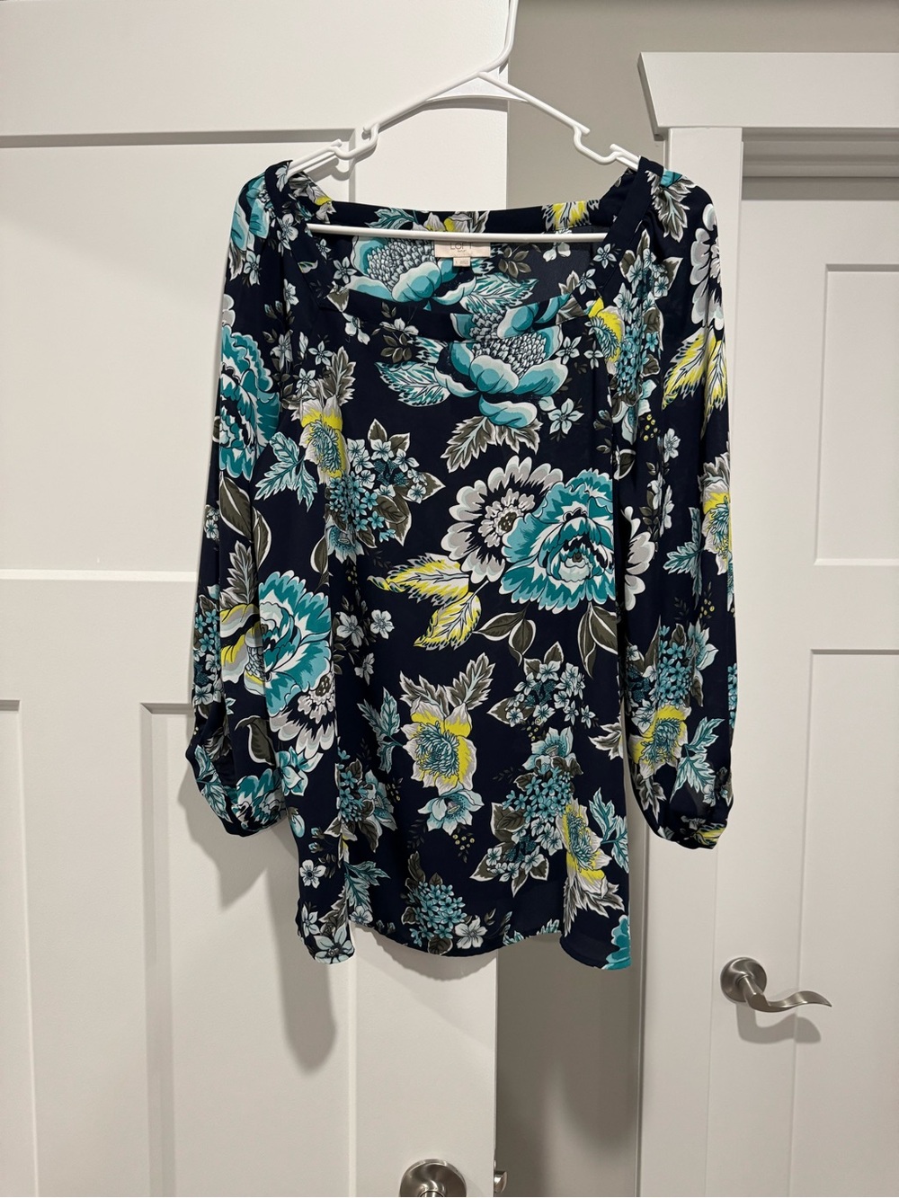 Loft Floral 3/4 Sleeve Boatneck Blouse - Large